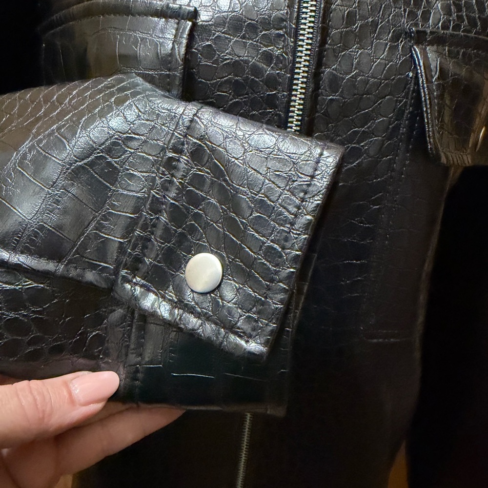 ASOS Black Croc-Pattern Leather Jacket - Picture 5 of 9